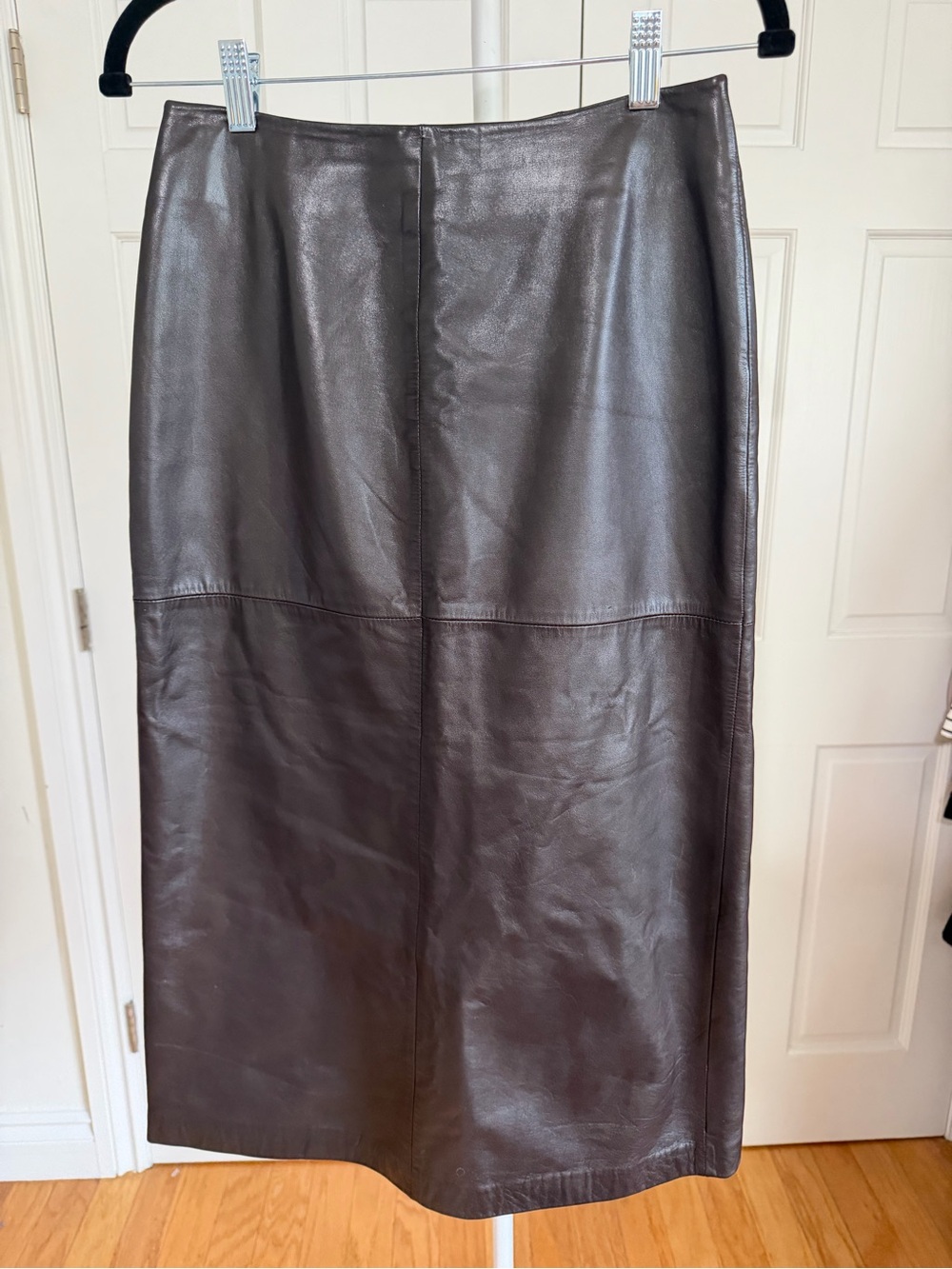 Vintage Ann Taylor Chocolate Brown Leather Midi Skirt Size 2